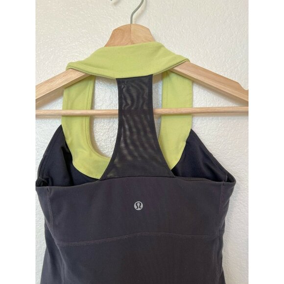 Lululemon Womens Racerback Tank Top Size 4 Black Yellow Stretch Lightweight Gym - Picture 6 of 7